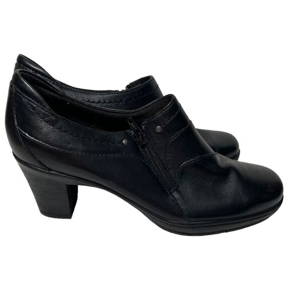 Clarks Black Leather Heeled Ankle Booties - Picture 1 of 8